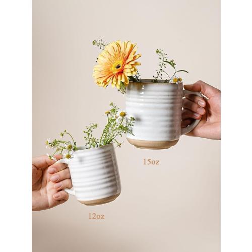 LE TAUCI Coffee Mugs 12 oz, Ceramic Coffee Cups for Latte, Hot Tea, Cappuccino, Mocha, Cocoa, Housewarming Wedding Present Mug Set - Set of 4, Arctic White