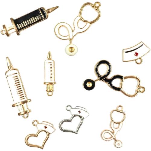9 Pcs Medical Nurse Charms Gold Plated Enamel Cute White Nurse Cap Heart Stethoscope Charm for Jewelry Making Finding DIY Necklace Bracelet Craft Art Accessories