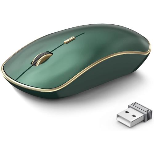 JOYACCESS 2.4G Slim Wireless Silent Mouse, Portable Wireless Computer Mouse with 5 Adjustable DPI Levels, USB Mice for Desktop, Notebook, MacBook, Chromebook, PC (Green)