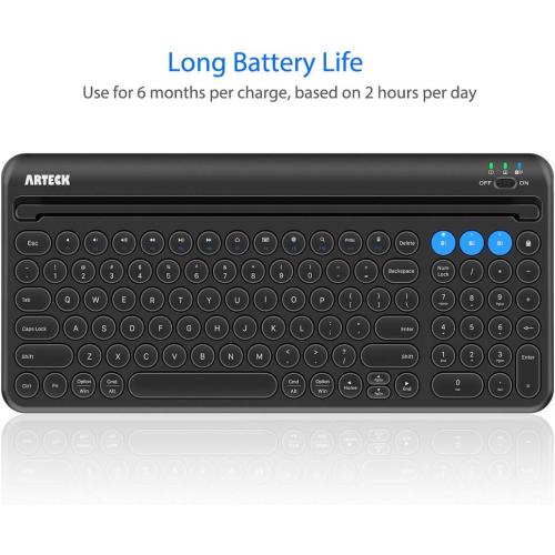 Arteck Wireless Bluetooth Keyboard for Windows, iOS, Android, Computer, Laptop, Smartphone - Multi-Functional with Built-in Cradle