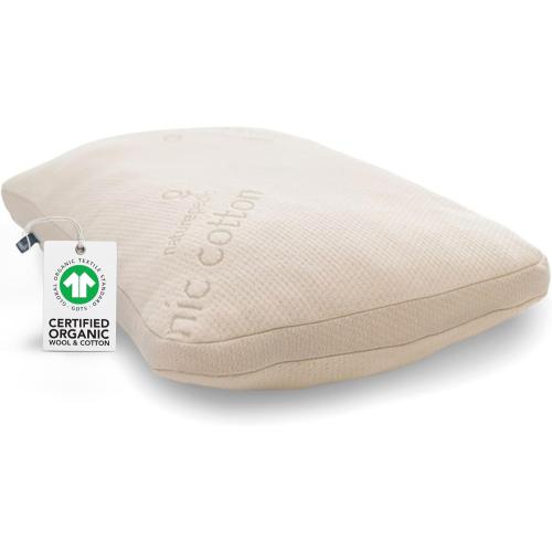 Naturepedic Organic Wool Pillow - Queen-Sized Organic Pillow Filled with Natural Wool Fibers and Lined with GOTS-Certified Organic Cotton