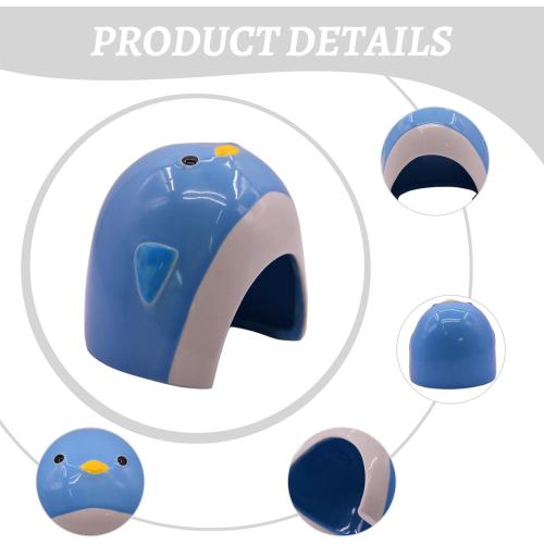 AnRui Ceramic Aquarium Decorations Cute Penguin Fish Tank Hideout Cave Aquarium Accessories Decor Ornaments for Cichlid, Small Fish, Shrimp to Play Hide Breed Habitat, Blue