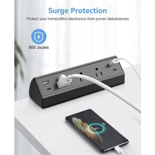 Jgstkcity Desk Clamp Power Strip,40W Total Fast Charging Station,2 PD 20W USB C Ports,Desk Edge Mount Surge Protector for Home, Office,3 Outlets,Fit 1.96 Tabletop Edge,ETL Listed