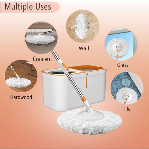 Floor Spin Mop and Bucket Set with Wringer System Extended Stainless Steel Handle 61＂for Home Floor Cleaning