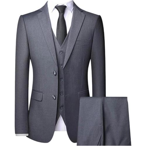 Size XL.  ..Men's Versatile Three-Piece Suit Set Jacket Vest Trousers Large Size Solid Shawl Lapel Blazer High Elasticity Outfit