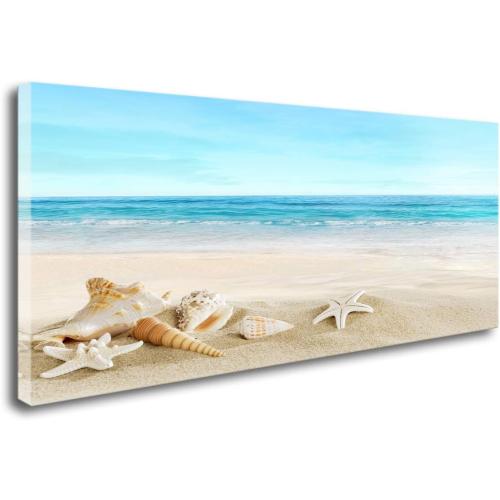 DZL Art S73975 Beach Picture Decor Ocean Painting Canvas Wall Art Prints of Starfish and Seashell on Sandy Seaside Ready to Hang for Living Room Bedroom Office Wall Decor Home Decoration