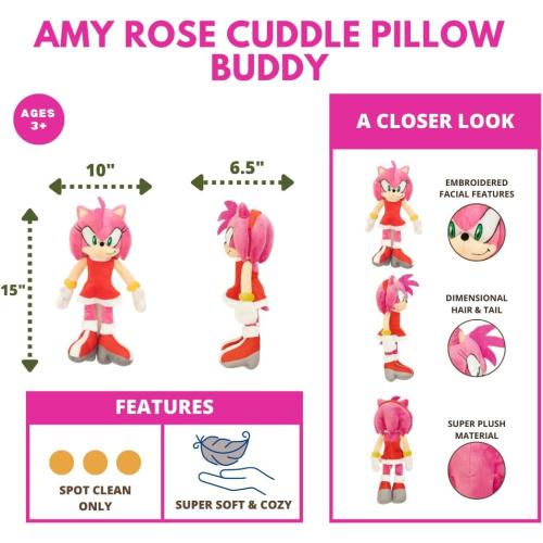 Sonic Amy Rose Girl Anime Kids Bedding Super Soft Plush Cuddle Pillow Buddy, One Size, (Officially Licensed Product) by Franco