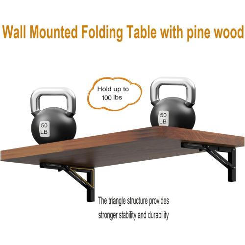 IAE Wall Mounted Folding Table with Pine Wood,Floating Wall Desk,Laundry Folding Table with Shelf Brackets,Fold Down Desk Shelf,Folding Workbench for Home,Dining,Laundry Room,Kitchen,36 x 14,Teak