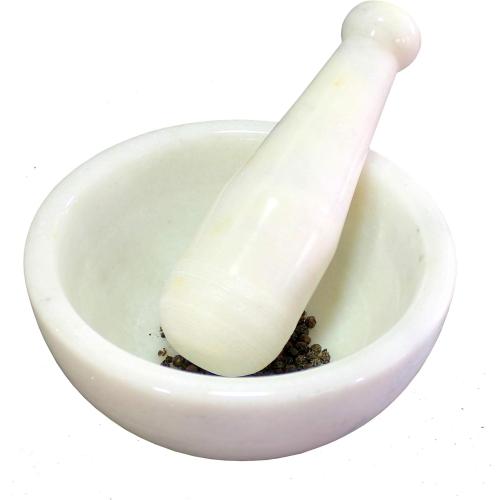 6 Wide (Big Size) Natural Stone Mortar and Pestle Set as Spice Grinder Medicine Masher - Okhli and Musal (White)