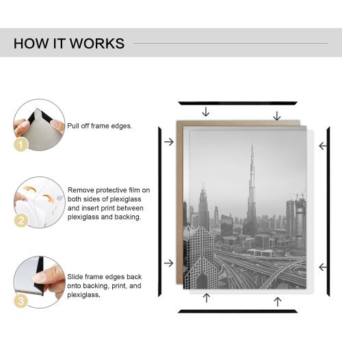 Boarding 16X24 Poster Frame 4 Pack, Scratch-Proof Picture Frames for Photo Gallery, Slide-In Strips,Photo Frames 16 x 24 for Horizontal or Vertical Wall Display, Black