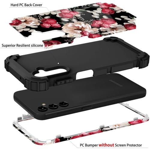 PIXIU Unique Flower Pattern Compatible with Samsung Galaxy A15 5G case, Heavy Duty Dual Layer Shockproof Full-Body Protective Sturdy Hybrid Cute Rugged Case for Women,Girls,Kids-Rose Floral