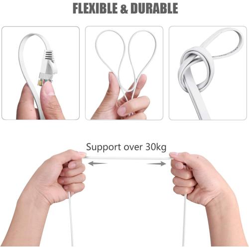 BUSOHE Cat6 Ethernet Cable 20 FT White, Cat-6 Flat RJ45 Computer Internet LAN Network Ethernet Patch Cable Cord - 20 Feet