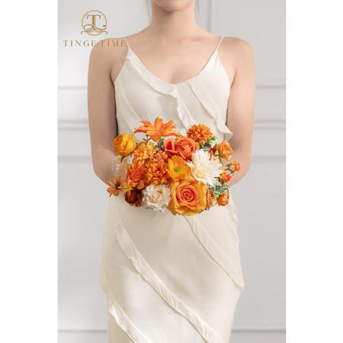 TINGE TIME Fake Flowers Artificial Flowers Peonies Bulbous Chrysanthemum Daisy Hydrangea Sunflower Violets Dahlia Daffodils Epiphyllum Orchid Cherry Blossom Camellia Leyaron (Burnt Orange)