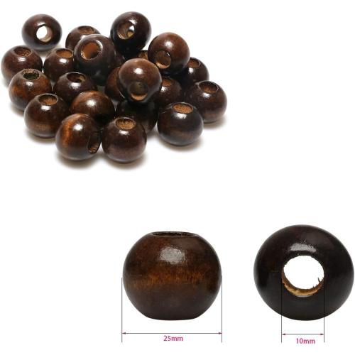 30 Pieces 25mm Wooden Beads for Craft, Brown Macrame Wood Beads with10mm Large Hole Wood Beads Dark Brown Round Dyed Loose Beads for Macrame DIY Handmade Decorations