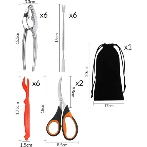 Stainless Steel Seafood Cracker Tool Set With Lobster Sheller,Crab Crackers Crab Leg Fork Seafood Scissors With Storage Bag,Lobster Tools (21)
