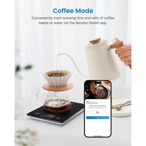 RENPHO Digital Kitchen Scale, Smart Food Weight Scale with Nutritional Calculator, Gram Scale for Weight Loss Cooking Baking Keto Macro Diet, Black Glass, 22lb/10kg