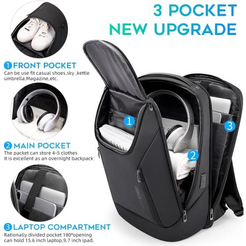 Black 15.6 BANGE Business Smart Backpack Waterproof fit 15.6 Inch Laptop Backpack with USB Charging Port,Travel Durable Backpack