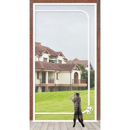 Size 24x80 Color White  Cat Screen Door is Suitable for Door Size 24''x 80'' to Prevent Pets from Running Out of The Screen Door with Zipper Closure, Cat Screens for Bedroom, Living Room,Courtyard Doors, White
