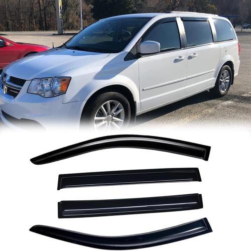 Set of 4 94251 Side Wind Vent Deflector Set,4pcs Out-Channel Tape-On Nice Rain Guards, Dark Smoke Window Visors fit for 2008-2016 Chrysler Town & Country,2008-2020 Dodge Grand Caravan