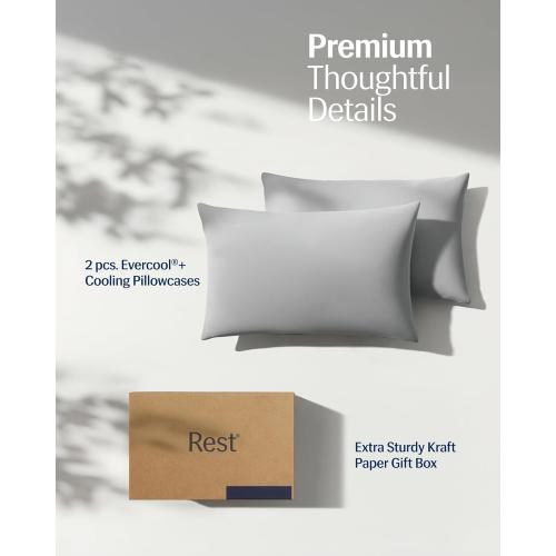REST® Evercool®  Cooling Pillowcases King - 2 Pillowcases for Sensitive Skin, Silver Infused Fabric for Hygienic Sleep, Silky Smooth for Curly Hair, High Elastic for Snug Fit (19x35 inches)
