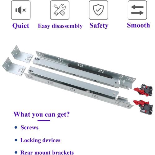 Undermount Concealed Soft Close Drawer Slides 15inch,6 Pairs Full Extension Drawer Glides Runners with Locking Device and Rear Mounting Brackets