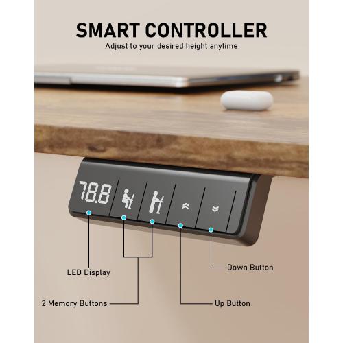 40 Electric Standing Desk Adjustable Height, Sit Stand up Desk for Home Office & Computer Workstation, 2 Memory Height Settings, Splice Board, 2 Hooks, Black Frame/Rustic Brown Top