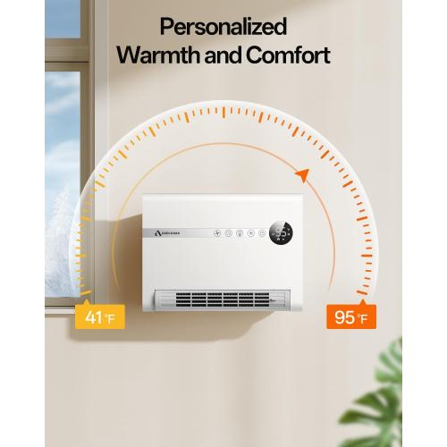 Wall Heater, Space Heater for Bedroom, 1500W PTC Fast Heating Electric Heaters for Indoor Use, 30° Oscillation, Adjustable Thermostat, 24H Timer, Remote Control, Desk or Wall Mounted Heater for Office