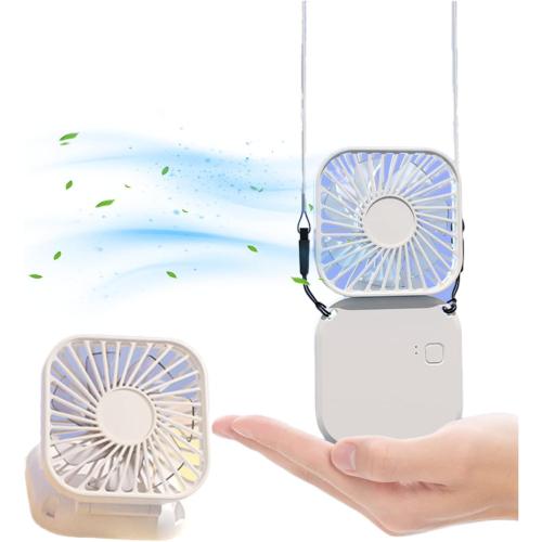 Portable Fan Foldable Mini Handheld Hanging Neck Fan with Lanyard USB Rechargeable Hands Free 3 Wind Speed Desk Fan Indoor Outdoor (White)