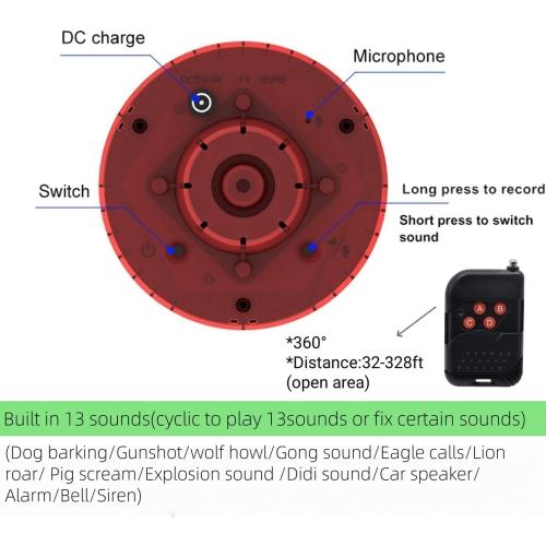 HULPPRE Solar Outdoor Motion Sensor Alarm-Dog Barking&Gunshot Sound,130db Loud Noise Maker,Support Recording,13 Kinds of Sound Strobe Light with USB,Say Goodbye to The Intruders