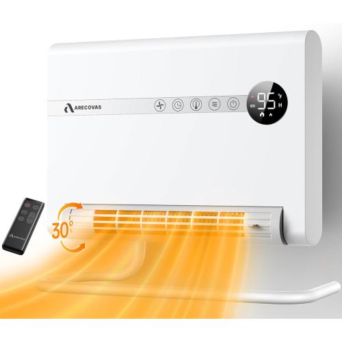 Wall Heater, Space Heater for Bedroom, 1500W PTC Fast Heating Electric Heaters for Indoor Use, 30° Oscillation, Adjustable Thermostat, 24H Timer, Remote Control, Desk or Wall Mounted Heater for Office