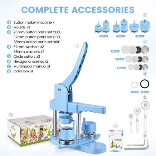 Button Maker Machine Multiple Sizes, 1'' 1.25'' 2.25'' Pin Maker Button Press Machine W/ 300 Sets Metal Pinback Inserts, Pin Making Supplies Kit for DIY Badges