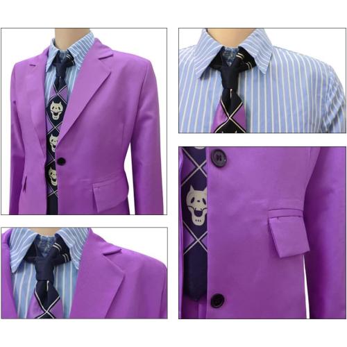 Size Large Kira Yoshikage Cosplay Costume Purple Suit and Striped Shirt Set for Halloween Masquerade Party Anime Exhibition(L)