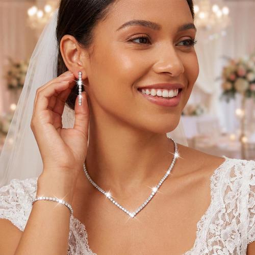 Unicra Rhinestone Bridal Wedding Jewelry Set Silver Necklace Earrings Bracelet Sets Prom Formal Costume Jewelry Sets for Women and Brides