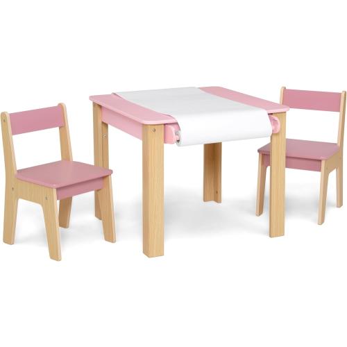 Delta Children - GapKids Table and 2 Chair Set with Paper Roll Holder - Greenguard Gold Certified, Blush Pink