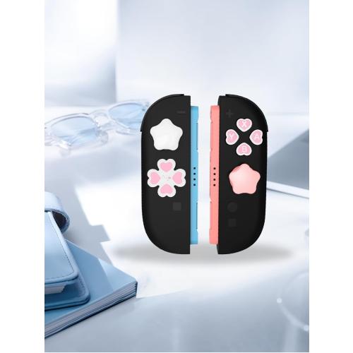 Silicone Joystick Caps for Nintendo Switch 2,WUNIAK Directional Silicone Colorful Button Covers Star Design, Non-Slip Keycaps and DIY Button Repair Kit,Pink and White Suit