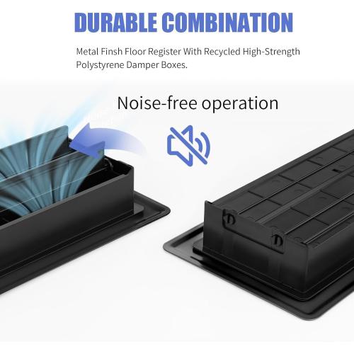4x14 Floor Register 6-Pack, Heavy Duty Steel Walkable Vent Covers for Home Floor, Adjustable Quiet Airflow Vent Grill, Rust-Proof Black 14x4 Floor Vents