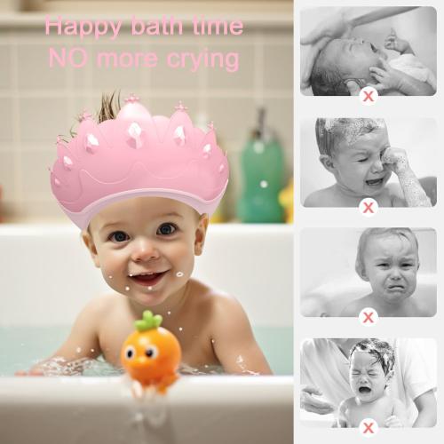 Baby Shower Cap Shield, Baby bath set shower cap, Visor Hat for Eye and Ear Protection for 0-9 Years Old Children,Cute Crown Shape Makes the Baby Bath More Fun (Pink) LiLiBBShie