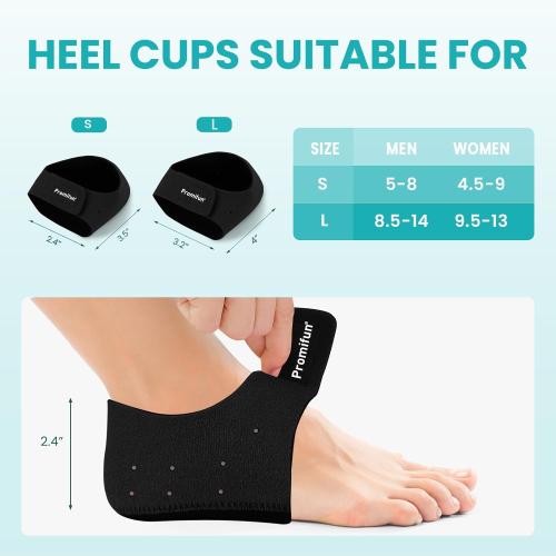 Plantar Fasciitis Heel Cup Protectors - Promifun Heel Cups for Heel Spur,Achilles Tendinitis,Cracked Heels,Heel Pain Relief Products - Gel Heel Cushion Pads,Black,Large(W 9.5-13 / M 8.5-14)