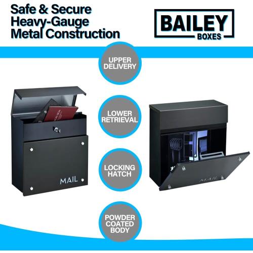 Wall-Mounted Modern Locking Mailbox from Bailey Boxes: Enhance Your Home with The Dalton - 14.25 H x 14 W x 5.75 D. Elevate Your Space with This Stylish Addition.