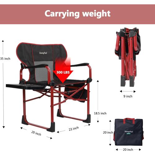 SUNNYFEEL Camping Directors Chair Aluminum Oversized Portable Folding Chair with Side Pocket and Adjustable Side Table for Beach, Fishing, Trip, Picnic, Lawn, Concert Outdoor Foldable Camp Chairs
