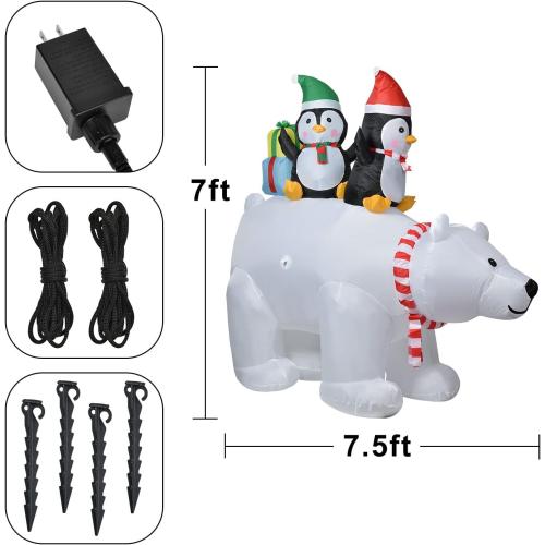Lvydec Lighted Inflatable Polar Bear Christmas Outdoor Decoration Clearance - 7ft Blow Up Polar Bear with Santa Penguin and Built-in LED Lights for Christmas Holiday Yard Decoration