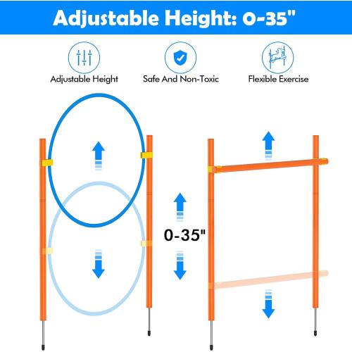 XiaZ Dog Agility Course Backyard Set, Dog Obstacle Course Training Starter Kit Pet Outdoor Game with Tunnel, Agility Hurdle, Weave Poles, Jump Ring, Pause Box, Collapsible Dog Bowls and Storage Bag
