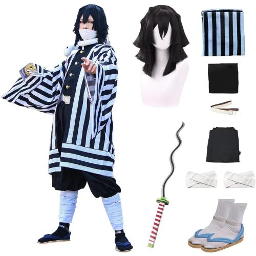Full Set Halloween Costume For Men Party Role Cosplay Costume Kimono Outfit W/Sword Shoes Wig