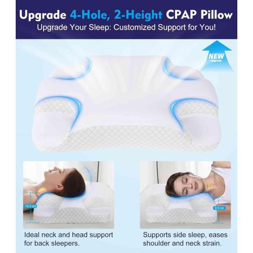 Deep Sleep CPAP Pillow for Side Sleeping for All CPAP Masks Users to Reduce Air Leaks & Masks Pressure: Neck Support Pillows for Neck Pain Relief - Cooling Memory Foam Pillow Side Back Stomach Sleeper