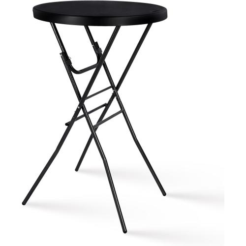 Byliable Cocktail Table 28in High Top Round Folding Indoor Outdoor, Plastic Bar Height Foldable Bistro Tall Table for Party, Patio, Dining Room, Kitchen, Events, Removable Locking Legs, Black