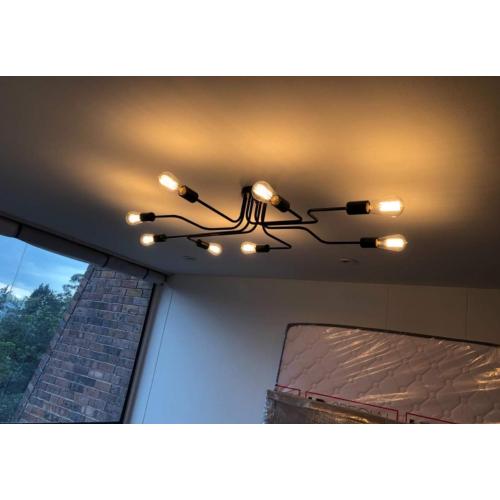LynPon Black Sputnik Ceiling Light Fixture, 8 Lights Industrial Light Fixtures Semi Flush Mount Ceiling Light Rustic Retro Metal Chandelier Lighting for Kitchen Dining Room Living Room