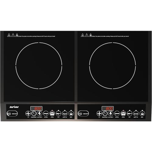 Sunvivi Portable Induction Cooktop: 2 Burners in 1, Commercial-Grade Electric Countertop Stove with LED Touchscreen, 8 Power Levels & Precise Temp Control (176°F-518°F), Independent Timer, Black
