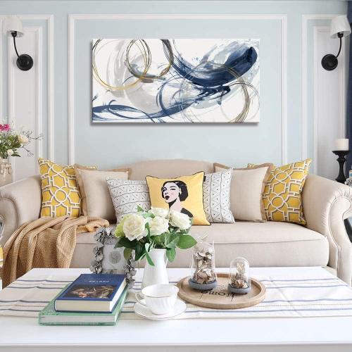 Sxurmtiie Canvas Wall Art Abstract Art Paintings Blue Fantasy Colorful Graffiti on White Background 24inchx48inch Modern Artwork wall Decor for Living Room Bedroom Kitchen…