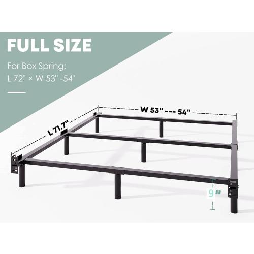 Full Bed Frame,9 Inch Heavy Duty Base for Box Spring, 9-Leg Support,Easy Assembly,Non-Slip,Noise-Free, Black