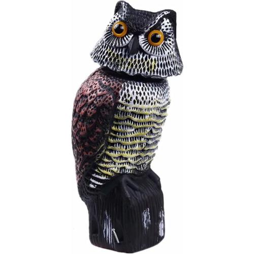 Owl Decoy 360 Rotate Head, Scarecrow Fake Owls Natural Enemy Realistic Owls to Scare Birds Away